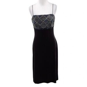 JS Boutique 90s Black Velvet‎ Silver Beaded A Line Gown Womens 8 Midi Prom Dress